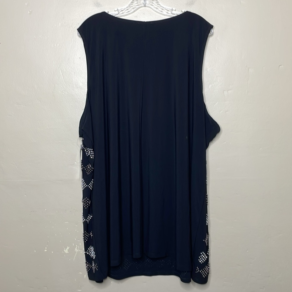 CATHERINES Black Tank Top Rhinestone Embellished Festive Holiday Party NWT 4X - Picture 2 of 8